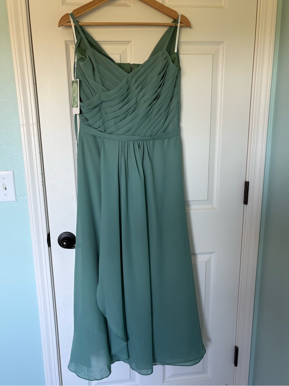 Junior’s Sage Green Chiffon Spaghetti Strap Dress